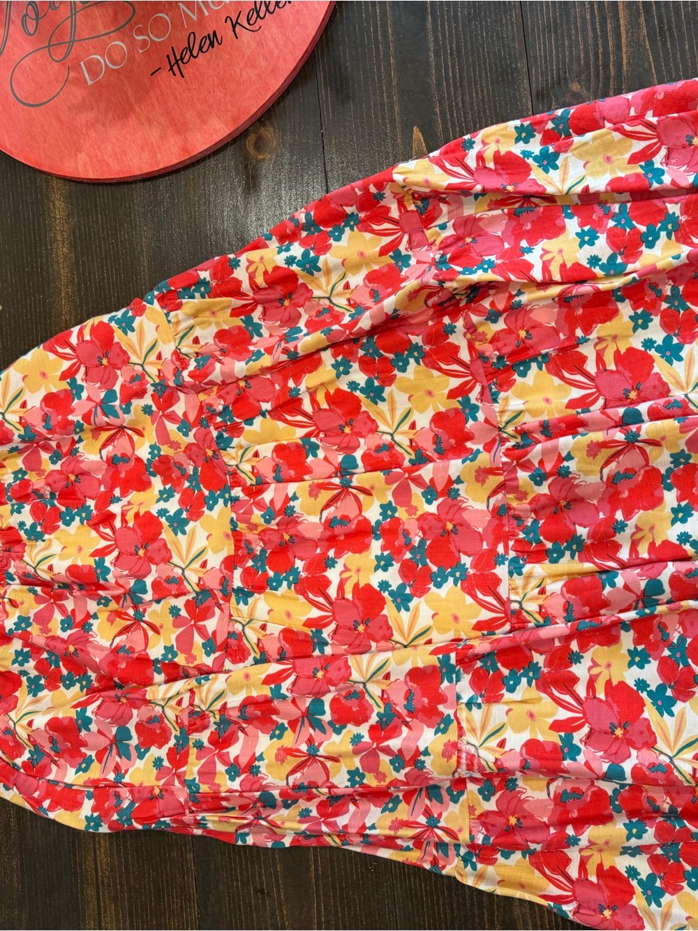 Floral Tiered Red Smocked-Waist Skirt